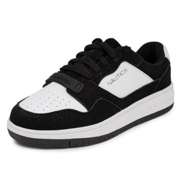 Imagem de Nautica Tênis infantil masculino moderno com cadarço de cano baixo para jovens - (crianças grandes/criança pequena), Panda preto, 17