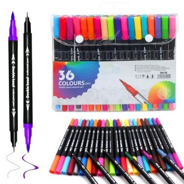 Imagem de MEIEGOU Canetas marcadoras duplas, marcador artístico de 36 pontas finas, caneta colorida de ponta dupla para colorir letras à mão, fornecedores de arte em sala de aula escolar