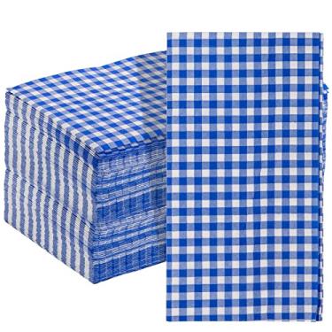 Imagem de WDF Pacote com 150 guardanapos de guingão azul - guardanapos xadrez azuis e brancos descartáveis de 3 camadas, toalhas de mão de papel de jantar para banheiro, piquenique, churrasco, aniversário
