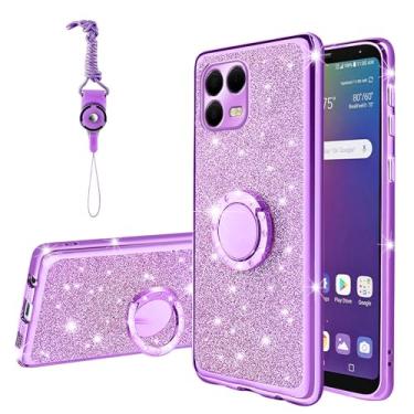 Imagem de KuDiNi Capa protetora para T-Mobile REVVL 8 pro 5G para mulheres e meninas com glitter, cristal, macio, transparente, TPU, luxuosa, com alça de suporte para T-Mobile Revvl 8 pro (purpurina purpurina)