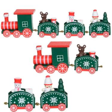 Imagem de Decoração Trem Locomotiva Verde Enfeite Natal Madeira 19cm