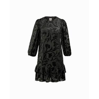 Imagem de Anne Klein Vestido feminino de veludo burnout de manga comprida, Preto, 50