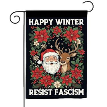 Imagem de VOTANTA (30,5 cm x 45,7 cm) Feliz inverno resistente ao fascismo bandeira de jardim anti criminoso presidente papai noel rena político presentes de Natal placa exterior quintal casa pátio decorações