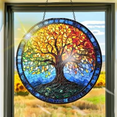 Imagem de Acrílico colorido, apanhador de sol, decoração de janela pendurada em árvore, arte de parede de arco-íris, para sala de estar, quarto, varanda, interior e exterior, jardim, enfeites de Natal 19 x 19