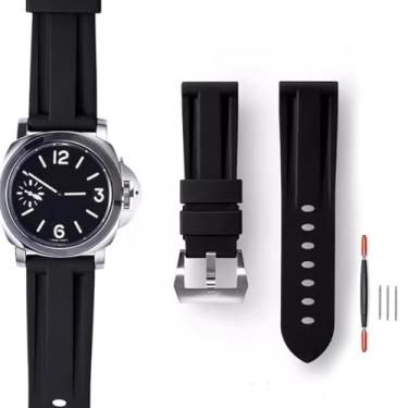 Imagem de ZHUOLEI Pulseira de borracha para relógios Panerai com fivela, 22 mm, 24 mm, 26 mm, de borracha, macia, durável, para relógios Panerai masculinos (preto-2, 26 mm)