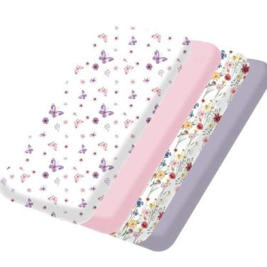 Imagem de Lençol com elástico Bimocosy Mini Crib 38 x 26", pacote com 4 borbolet