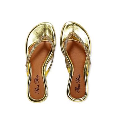 Imagem de Rasteirinha feminina tiras com strass sandália - ana reis, Dourado, 39