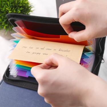 Imagem de Pasta expansível para arquivos, organizador pequeno de 13 bolsos com etiquetas para cartões de recibos, documentos, armazenamento de cupons, fecho de zíper, notas de negócios, sala de aula, 21 x 13 cm