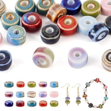 Imagem de Magibeads 20 peças de contas de porcelana feitas à mão, kit de pulseira de contas de cerâmica esmaltadas brilhantes, espaçador fofo, berloques redondos planos para fazer joias, suprimentos para fazer