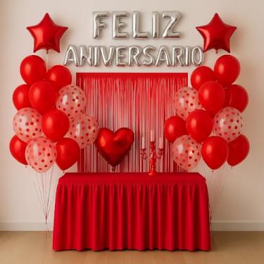 Imagem de Kit 117 Pcs Balão Feliz Aniversario Cortinas Toalha Bexigas Festa Decoração Enfeite Happy Birthday (Vermelho (26-PCS))