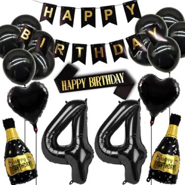 Imagem de Conjunto de decorações de aniversário de 44 anos para mulheres e homens, balão de decoração de aniversário de 44 anos em ouro preto, suprimentos para festa de nascimento de 44 anos, incluindo faixa