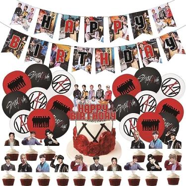 Imagem de Stray Kids Merch 5 Star Party Decorations Include Happy Birthday Banners, Cake Toppers, Cupcake Toppers, Balloons