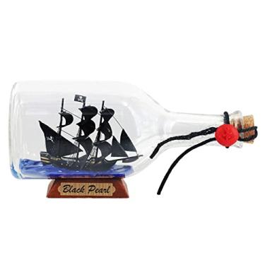Imagem de NAUTIMALL Pérola Negra Modelo Pirata Caribenho Navio em uma Garrafa Enfeite de Vidro Tampo de Mesa Náutico Decoração de Casa Mayflower USS Constituição USCG Eagle Presente para menino (Pérola Negra 23