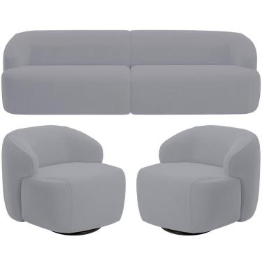 Imagem de Sofá 4 Lugares Curvo Orgânico Com 02 Poltronas Living 280cm Barolo L06 Veludo Cinza