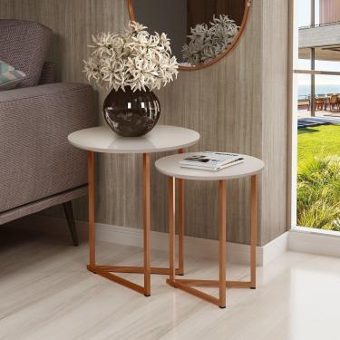 Imagem de Jogo De Mesa Lateral Apoio Canto Jade Kit Sala Estar Sofá