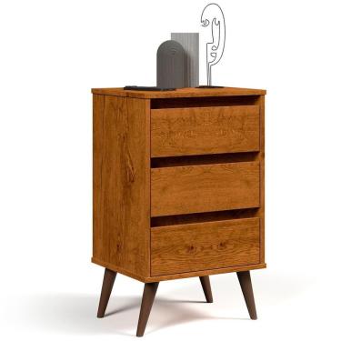 Imagem de Mesa De Cabeceira Pés Retrô 3 Gavetas 43cm Wood Freijó - Ej Móveis