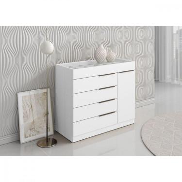 Imagem de Cômoda Aramóveis 1 Porta 5 Gavetas Com Porta Joia Branco