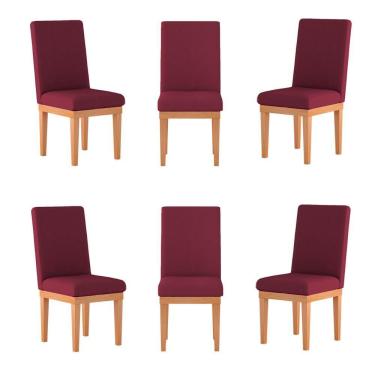 Imagem de Kit 06 Cadeiras Estofada Base Tecido Suede Sala De Jantar Marsala