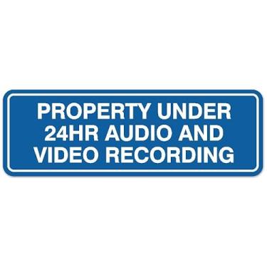 Imagem de Placa de gravação de áudio e vídeo de propriedade padrão abaixo de 24 horas - fácil instalação | Placa de parede ou porta durável (azul) - pequena