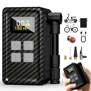 Imagem de SKYJDM Mini bomba de bicicleta 150PSI com calibre, bomba de ar elétrica de inflação rápida, inflador de pneu portátil para válvula Presta e Schrader - bicicleta, bicicleta elétrica, motocicleta, bola