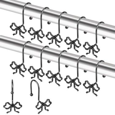 Imagem de 12un Ganchos Metal com Laço para Cortina Chuveiro, Ganchos Decorativos de Metal com Laço Cortina Chuveiro para Quartos Quartos Bebê Salas Estar e Berçários (Preto)