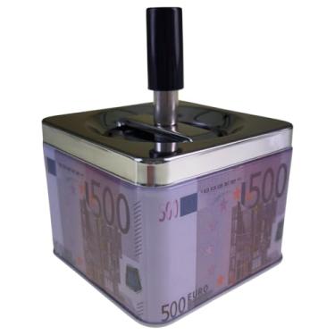 Imagem de Cinzeiro Com Tampa Basculante Giratória Reservatório Inox Sem Cheiro Quadrado Várias Estampas (Estampa Dinheiro - MOD D, 2)