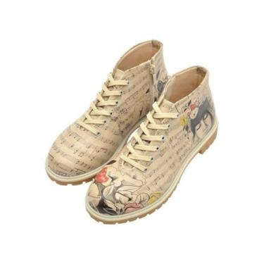 Imagem de DOGO Botas curtas femininas – Botas femininas de couro vegano e cano curto feitas à mão, Music on World Off, 34