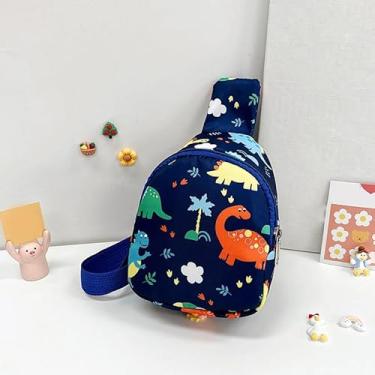Imagem de Bolsa mensageiro moderna com desenho animado de dinossauro, linda bolsa de ombro casual, bolsa de nylon no peito, escolha ideal para presentes - azul