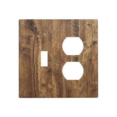 Imagem de Wmhusu Placa de cobertura para interruptor de luz, marrom, madeira rústica, país do oeste, 2 gangs, placas decorativas para interruptores, 1 conjunto duplex de interruptor de tomada, placas de parede