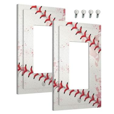 Imagem de Wmhusu Outlet Covers Baseball Sports Ball Game 1 Gang Wall Plate Single Rocker Light Switch Cover Decorativo GFCI Receptáculo Placa Elétrica para Decoração de Banheiro e Quarto (pacote com 2)