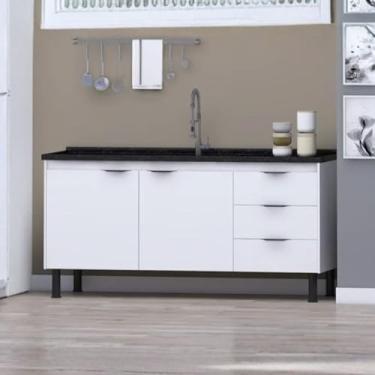 Imagem de Gabinete Cozinha 144cm Armário 2 Portas e 3 Gavetas 100% Mdf (Branco)