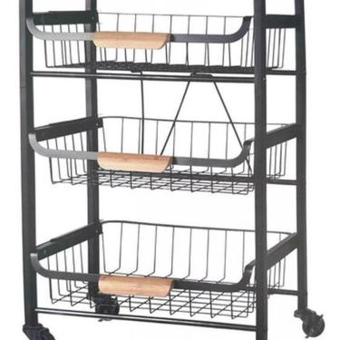 Imagem de Carrinho Organizador 3 Cestos Em Aço E Madeira 66X30X43Cm