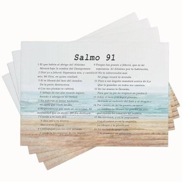 Imagem de Salmo 91 jogo americano conjunto de 4 tapetes de mesa Psalm 91 En EspañOl para impressão dupla face pared para cozinha, sala de jantar, restaurantes, decoração, imitação de linho, 30 x 45 cm, 4 peças