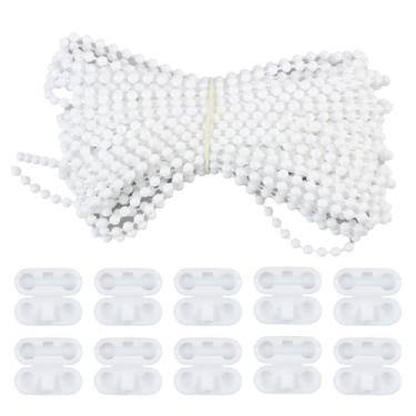Imagem de KAKUPPA Corrente de contas de 10 metros (10,94 jardas) para persianas, cabo de puxar de persiana branca com 10 conectores, kit de reparo universal de substituição para persianas de colmeia verticais