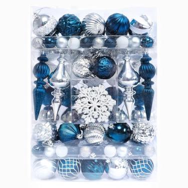 Imagem de HipTree Conjunto de enfeites de árvore de Natal - 116 ct 1,18-6,5 polegadas sortidos prata azul inquebrável decorativos enfeites de bola de Natal pendurados a granel, decorações de mesa de árvore de