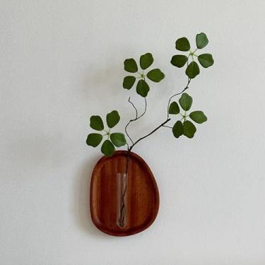 Imagem de Vaso de parede de madeira para uso interno, 1 pacote, boêmio, madeira, decoração de parede, arte para sala de estar, quarto, banheiro, pátio