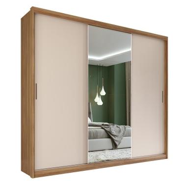 Imagem de Guarda Roupa Dalila 3 Portas, 2 Gavetas E 3 Cabideiros  Amêndola Off White Com Espelho - Demóbile Amêndola Off White