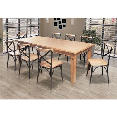 Imagem de Mesa Jantar Retangular Aurora 200X100 Com 8 Cadeiras Paris Base Alumínio - Natural - Marrom