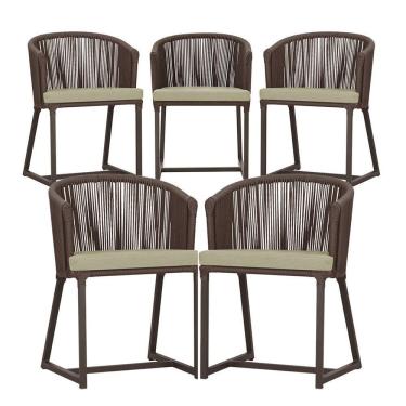 Imagem de 5 Cadeiras De Jantar Noronha Marrom Corda Náutica E7 Trama Marrom
