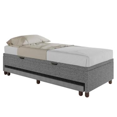 Imagem de Bicama Box Baú Solteiro 88x188 Cm Samy S05 Linho Cinza - Mpozenato