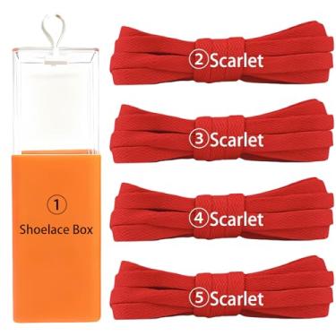 Imagem de sovida 4 pares de cadarços planos - 36 cores para cadarço de sapatos, tênis de corrida atlético, sapatos casuais, cordas para botas, 36-escarlate x 4 + caixa de cadarço, 140cm【55in】