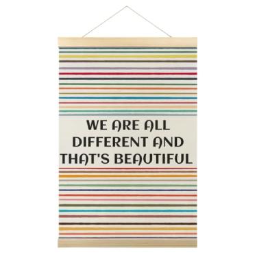 Imagem de Pôsteres de arte de parede vintage de diversidade de arco-íris, somos todos diferentes e isso é lindo, motivacional pendurado, imagens em tela, impressões, decoração de parede para consultoria de