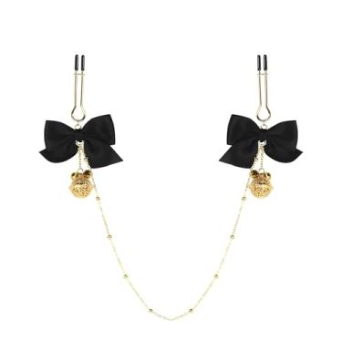 Imagem de Braçadeira de mamilo para mulheres com laço e sinos de aço inoxidável ajustável, sem perfuração, joia corporal falsa, Moderate type, Metal, Sem pedra preciosa