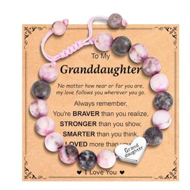 Imagem de Esrial Presentes para neta e filha - Pulseira de coração com contas de pedra natural, Natal, Dia dos Namorados, Páscoa, aniversário, presentes para filha, neta, 6in, Pedra, Sem Pedra Preciosa