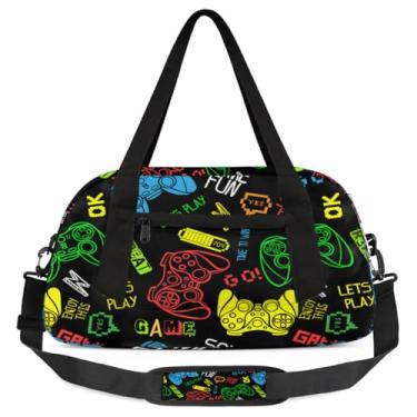 Imagem de Bolsa de viagem de academia para meninos – Bolsa infantil de fim de semana com bolso frontal com zíper para prática escolar, bolsas de mão para adolescentes, Videogame, jogo