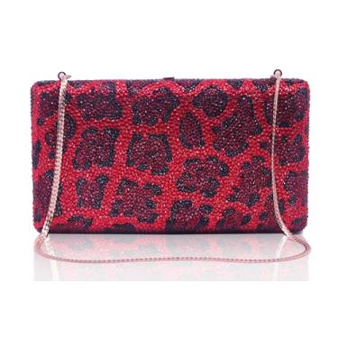 Imagem de Bestenda Bolsa de mão Leaprod de cristal para mulheres, formal, exclusiva, para casamento, animal, strass, festa noturna, Vermelho, Large
