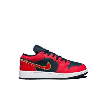 Imagem de Nike Air Jordan 1 Tênis de basquete escolar de baixa qualidade Sky J verde-oliva claro/preto/celadon FD9092-300, Azul marinho/vermelho esportivo, 19