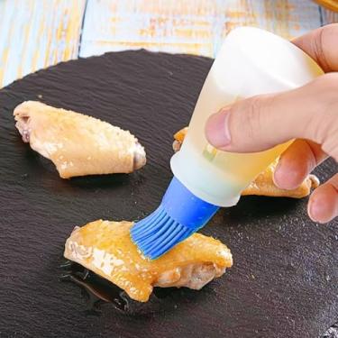 Imagem de (Azul escuro) Escova de garrafa de óleo de silicone, pincéis de rego, grelha de cozimento de silicone, churrasqueira, óleo, mel/molho (1 peça)