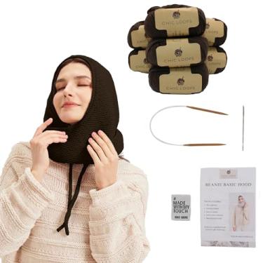 Imagem de Chic Loops Kit de tricô para iniciantes, cachecol com capuz de malha, kit de crochê para adultos, gorro balaclava macio e aconchegante, capuz básico para mulheres, esportes ao ar livre com instruções
