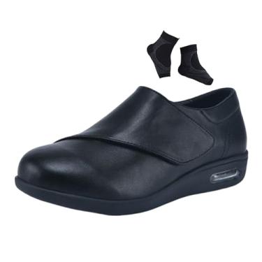 Imagem de Sapatos Ortopédicos Homem Diabéticos, Sapatos Ajustáveis ​​em Pele Com Espuma De Memória Para Artrite E Edema Para Diabéticos, Ortopédicos Fascite Plantar, Edema Inchaço Polegar(Black,44 EU)